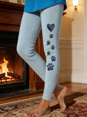 Women's Dog Paw Print Velvet-Lined Leggings gracestitchs