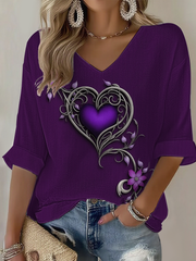 Women's Vintage Purple Floral Art Print Waffle T-shirt gracestitchs