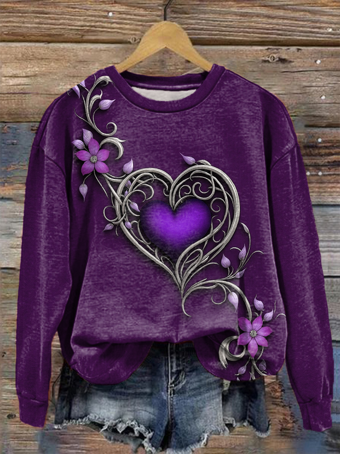 Women's Vintage Purple Floral Art Print Regular Sweatshirt gracestitchs
