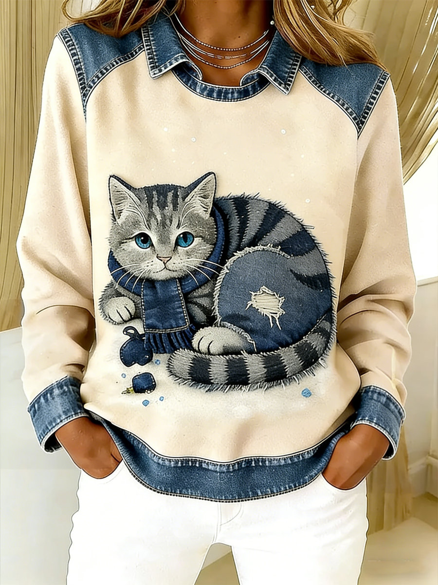 Women's Retro Animal Art Print Comfortable Regular Sweatshirt gracestitchs