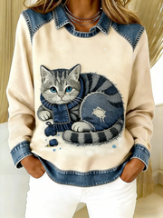 Women's Retro Animal Art Print Comfortable Regular Sweatshirt gracestitchs