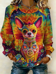 Women's Chihuahua Printed Patchwork Top gracestitchs