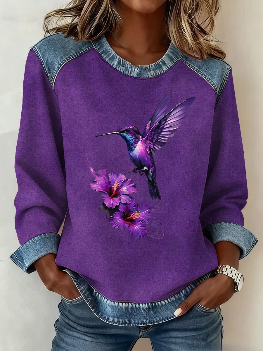 Women's Purple Art Pattern Patchwork Art Sweatshirt gracestitchs