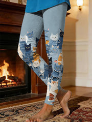 Women's kitten print thermal fleece leggings gracestitchs