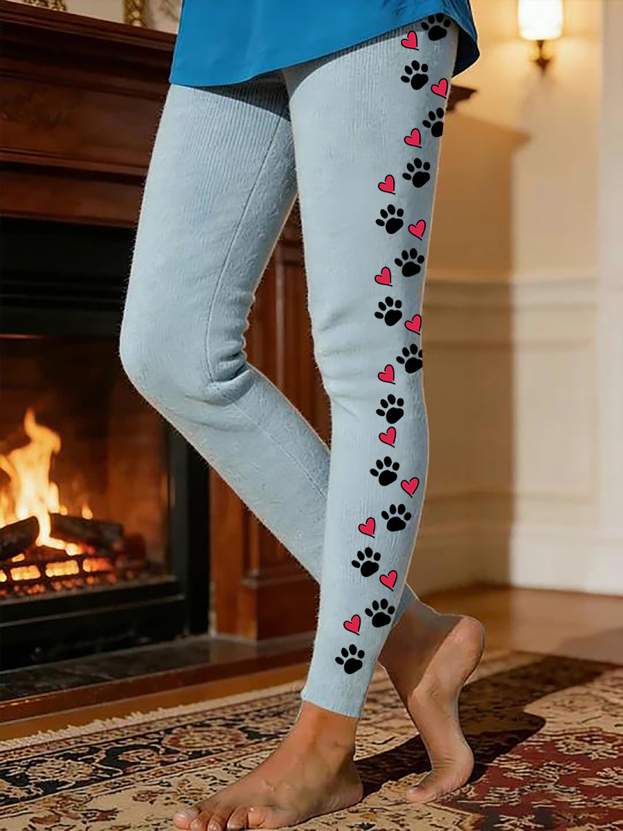 Women's Dog Paw Warm Fleece-Lined Leggings gracestitchs