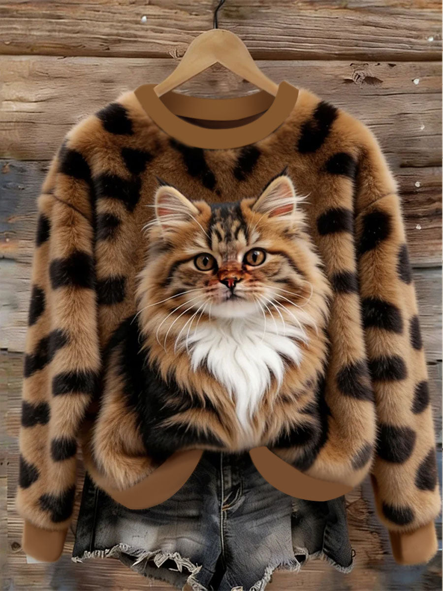 Women's Cute Cat Flannel Sweatshirt gracestitchs
