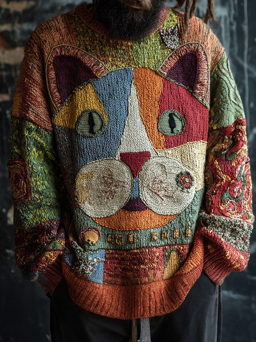 Men's Cat Art Vintage Tops gracestitchs