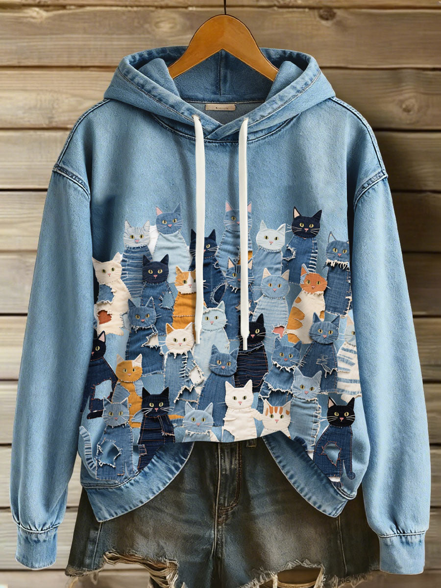 Women's Denim Kitten Hoodie gracestitchs