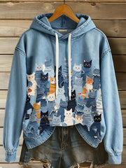 Women's Denim Kitten Hoodie gracestitchs