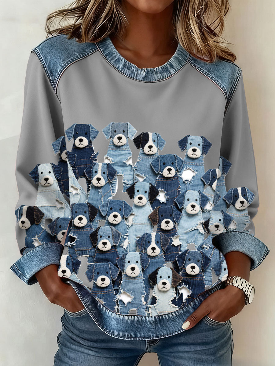 Women's Denim Puppy Sweatshirt gracestitchs