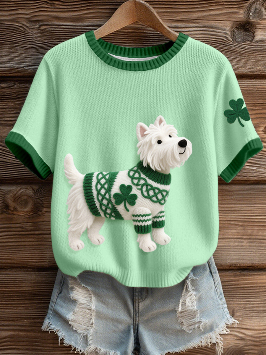 Women's St. Patrick's Day Inspired West Highland White Terrier Pattern Knit Top gracestitchs