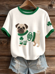 Women's St. Patrick's Day Inspired Pug Dog Pattern Knit Top gracestitchs