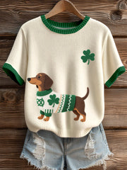 Women's St. Patrick's Day Inspired Dachshund Pattern Knit Top gracestitchs