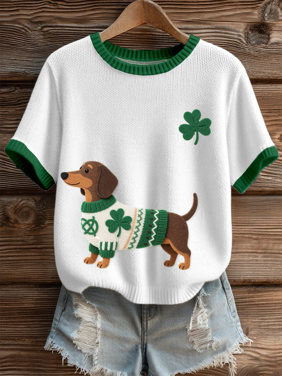 Women's St. Patrick's Day Inspired Dachshund Pattern Knit Top gracestitchs