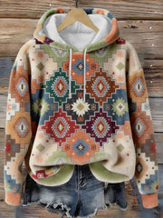 Women's Vintage Western Ethnic Pattern Cozy Flannel Hoodie gracestitchs