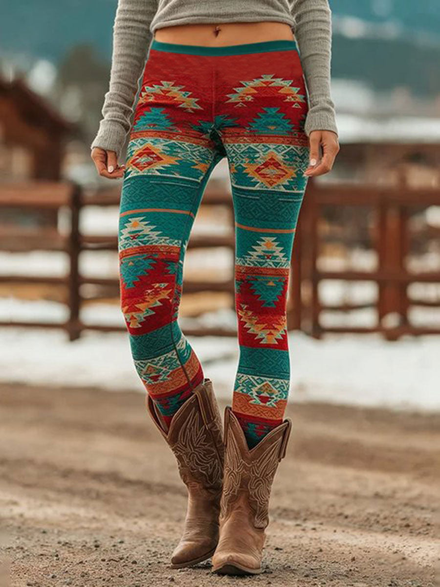 Women's Vintage Western Ethnic Aztec Pattern Casual Leggings gracestitchs