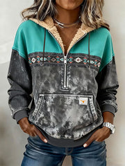 Women'S Vintage Western Ethnic Aztec Pattern Casual Hooded Sweatshirt gracestitchs