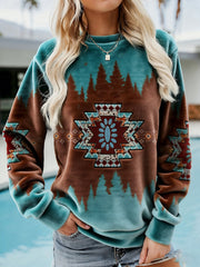 Women's Vintage Western Ethnic Aztec Pattern Casual Cozy Flannel Sweatshirt gracestitchs