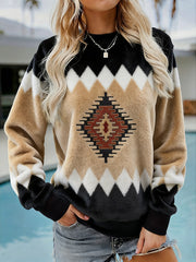 Women's Vintage Western Ethnic Aztec Pattern Casual Cozy Flannel Sweatshirt gracestitchs