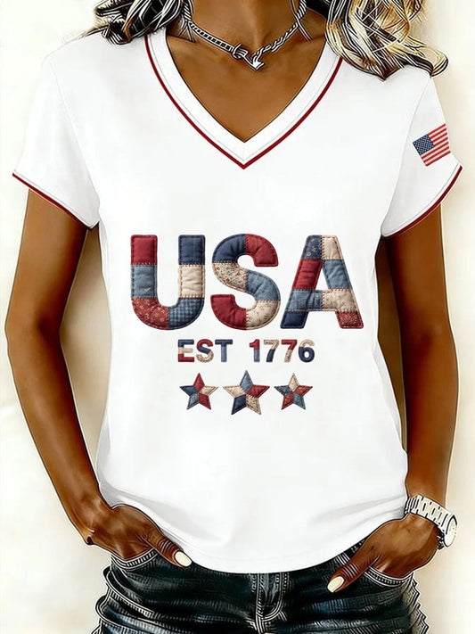Women's USA 1776 V-Neck T-Shirts gracestitchs