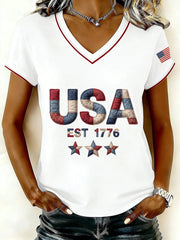 Women's USA 1776 V-Neck T-Shirts gracestitchs