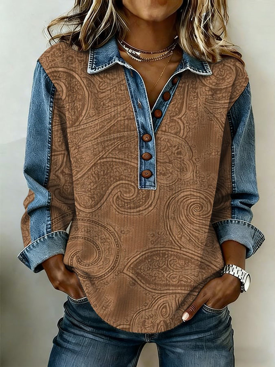 Women's Western Cowboy Patchwork Top gracestitchs