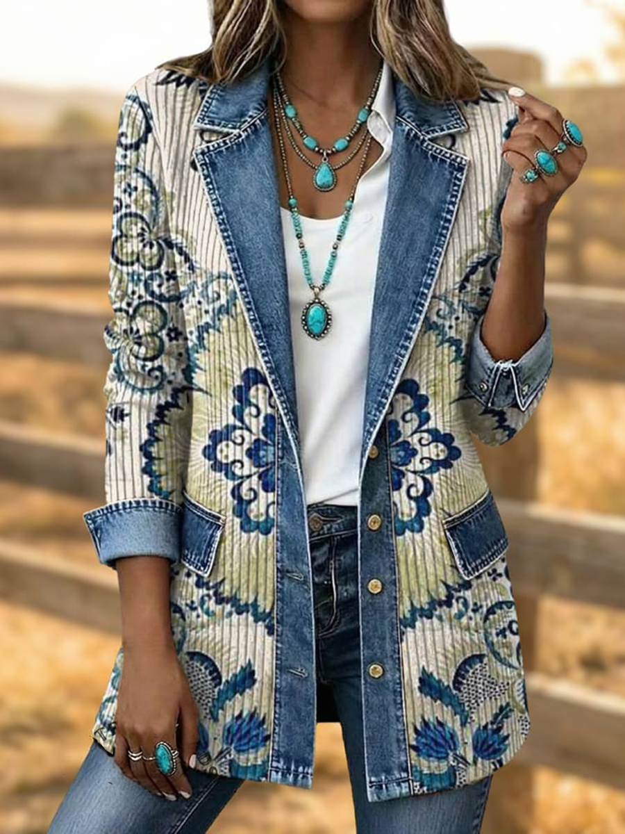 Women's Western Pattern Printed Blazer gracestitchs