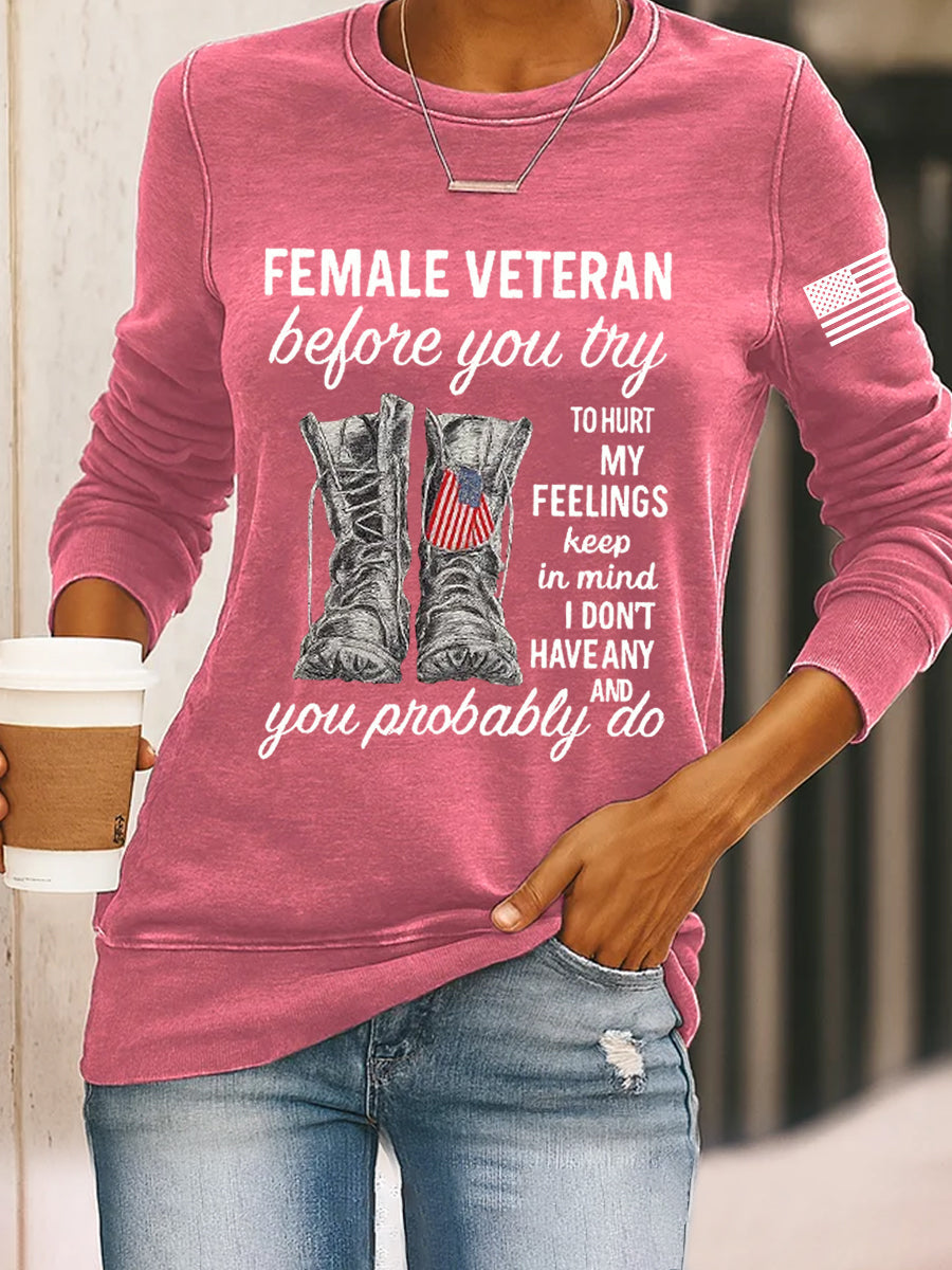 Women's Veteran Print Casual Sweatshirt gracestitchs