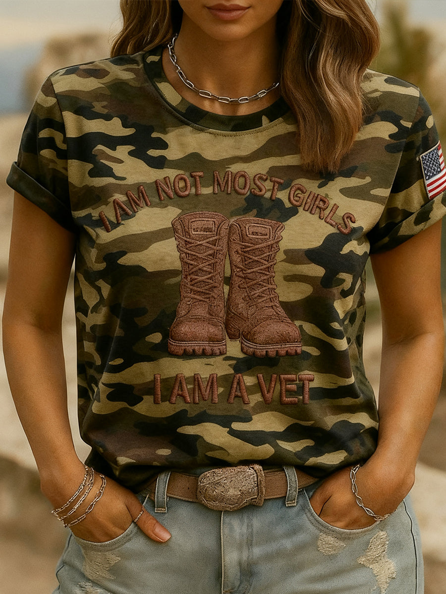 Women's Veteran Art Print Casual Short Sleeve T-Shirt gracestitchs