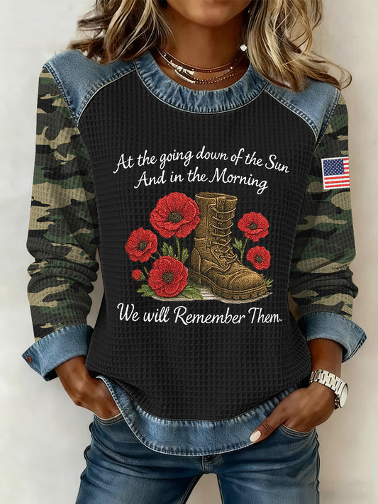 Women's Veteran Art Print Casual Waffle Hoodie gracestitchs