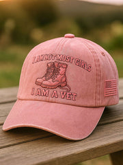 Women's 'I am not most girls, I am a veteran' hats gracestitchs