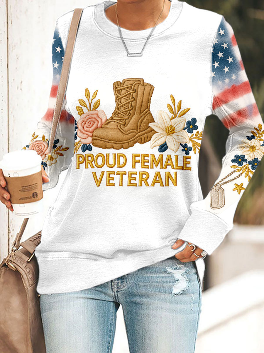Women's Proud Female Veteran Floral Print Sweatshirts gracestitchs