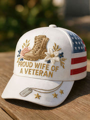 Proud wife of a veteran Floral unisex hats gracestitchs