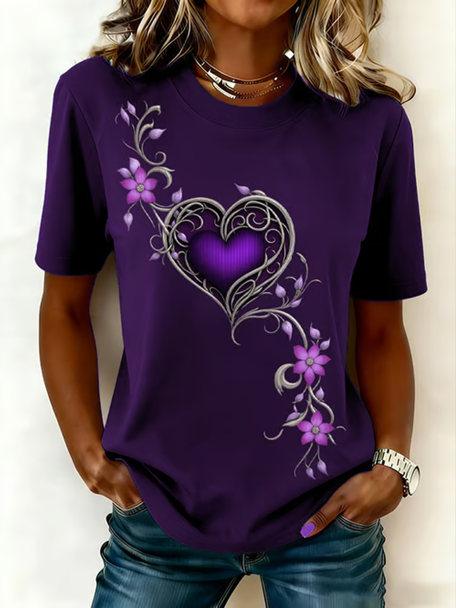 Women's Vintage Purple Floral Art Print short-sleeved T-shirt gracestitchs