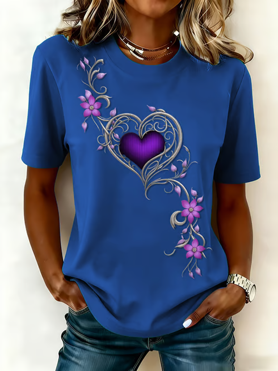 Women's Vintage Purple Floral Art Print short-sleeved T-shirt gracestitchs