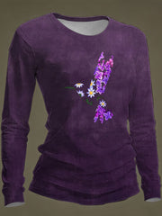 Women's Purple Art Print Casual Long-Sleeve T-Shirt gracestitchs