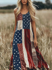 Women's American Flag Inspired Patchwork Sleeveless Dress gracestitchs