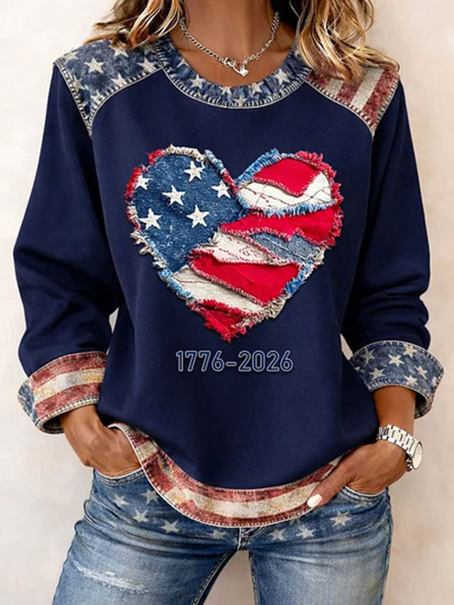 Women's USA 1776-2026 Printed Casual Top gracestitchs
