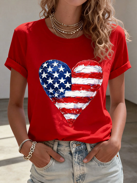 Women's American Heart Print T-Shirt gracestitchs