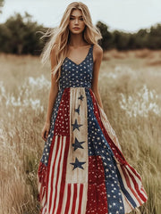 Women's American Flag Patchwork Maxi Dress gracestitchs