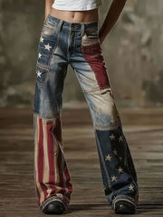 Women's American Flag Inspired Print Vintage Jeans gracestitchs