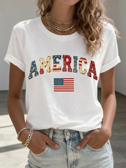 Women's American Patchwork Pattern T-Shirt gracestitchs