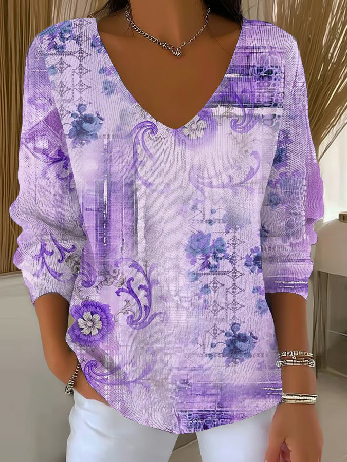 Women's Purple Art Printed Casual Top gracestitchs