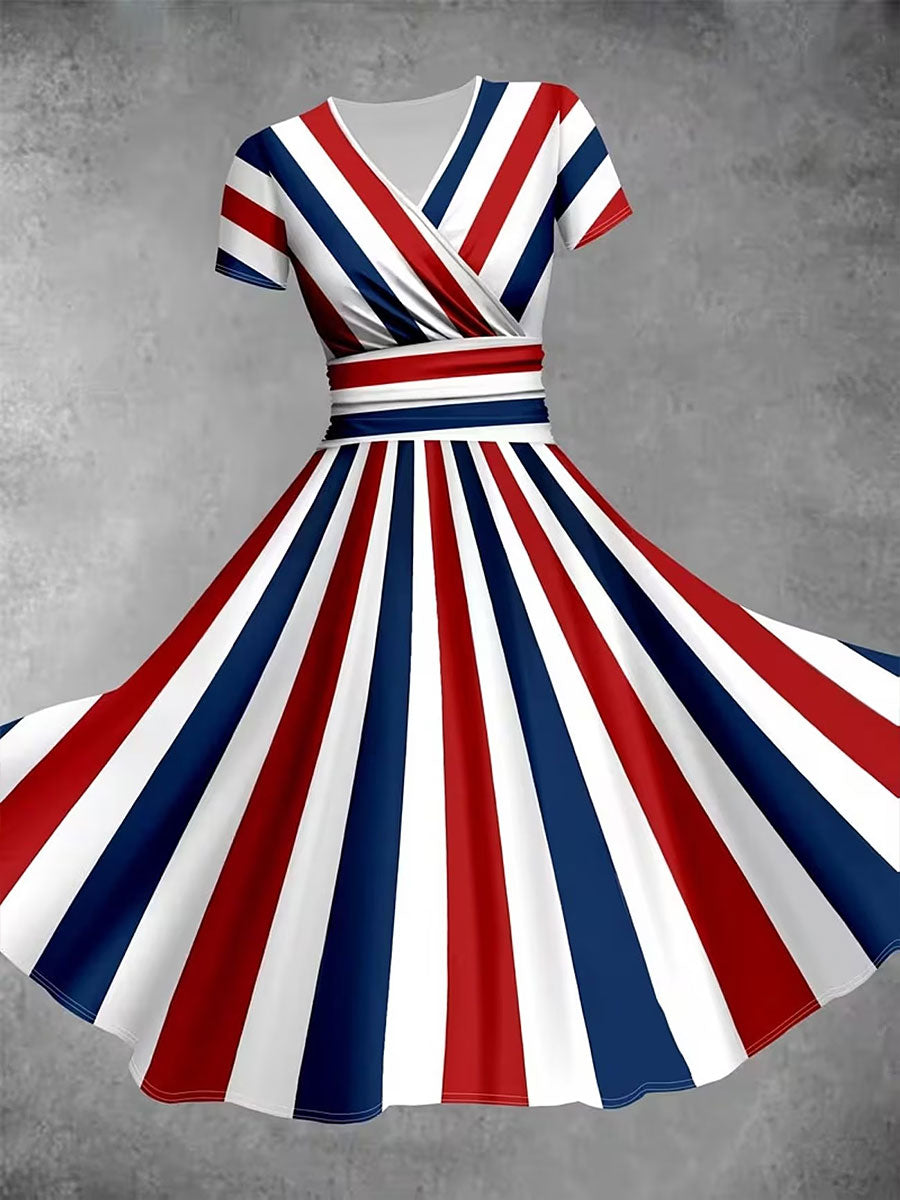Women's Patriotic Geometric Print Dress gracestitchs
