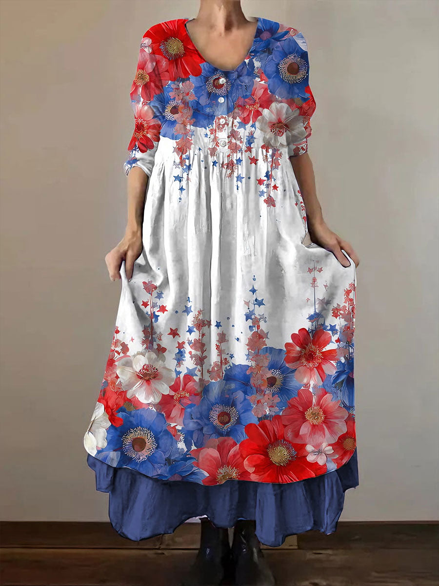 Women's Patriotic Floral Print Dress gracestitchs