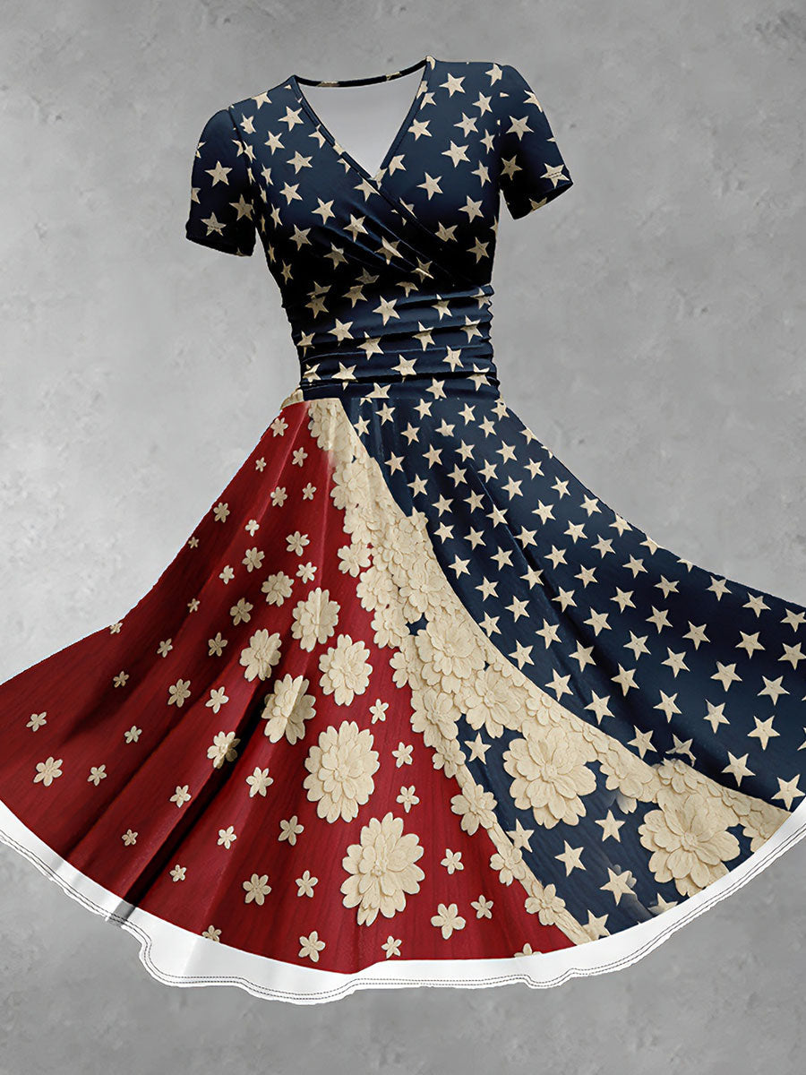 Women's Patriotic Floral Print Dress gracestitchs