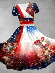 Women's Patriotic Floral Print Dress gracestitchs