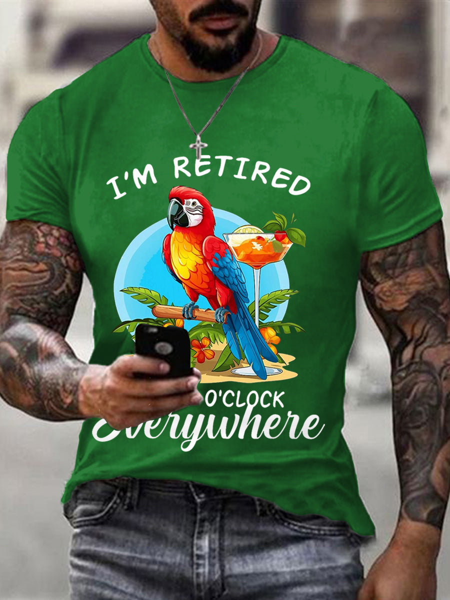 Men's I‘m Retired It‘s 5 O'clock Everywhere Parrot Print Casual Tee gracestitchs