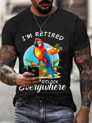 Men's I‘m Retired It‘s 5 O'clock Everywhere Parrot Print Casual Tee gracestitchs