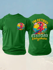 Men's I'm Retired It's 5 O'clock Everywhere Parrot Print Casual Tee gracestitchs